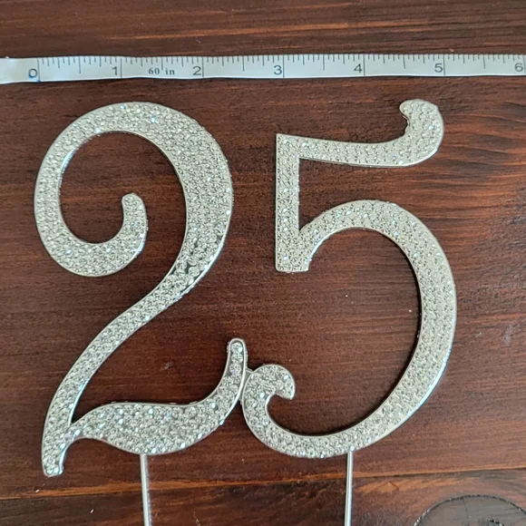 Silver Rhinestone Number 25 Cake Topper - Picture 3 of 6